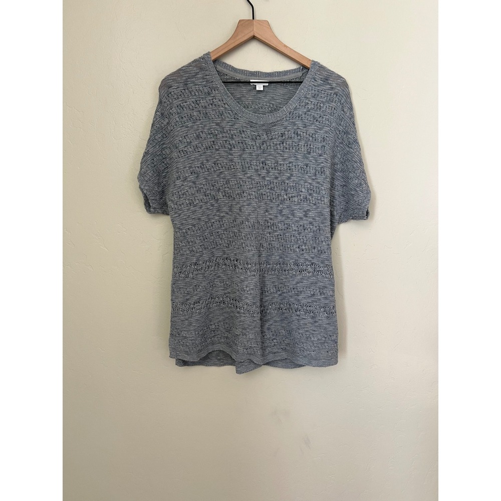 J Jill Womens Gray Knit‎ Sweater Top Short Sleeve V Neck Petite Large